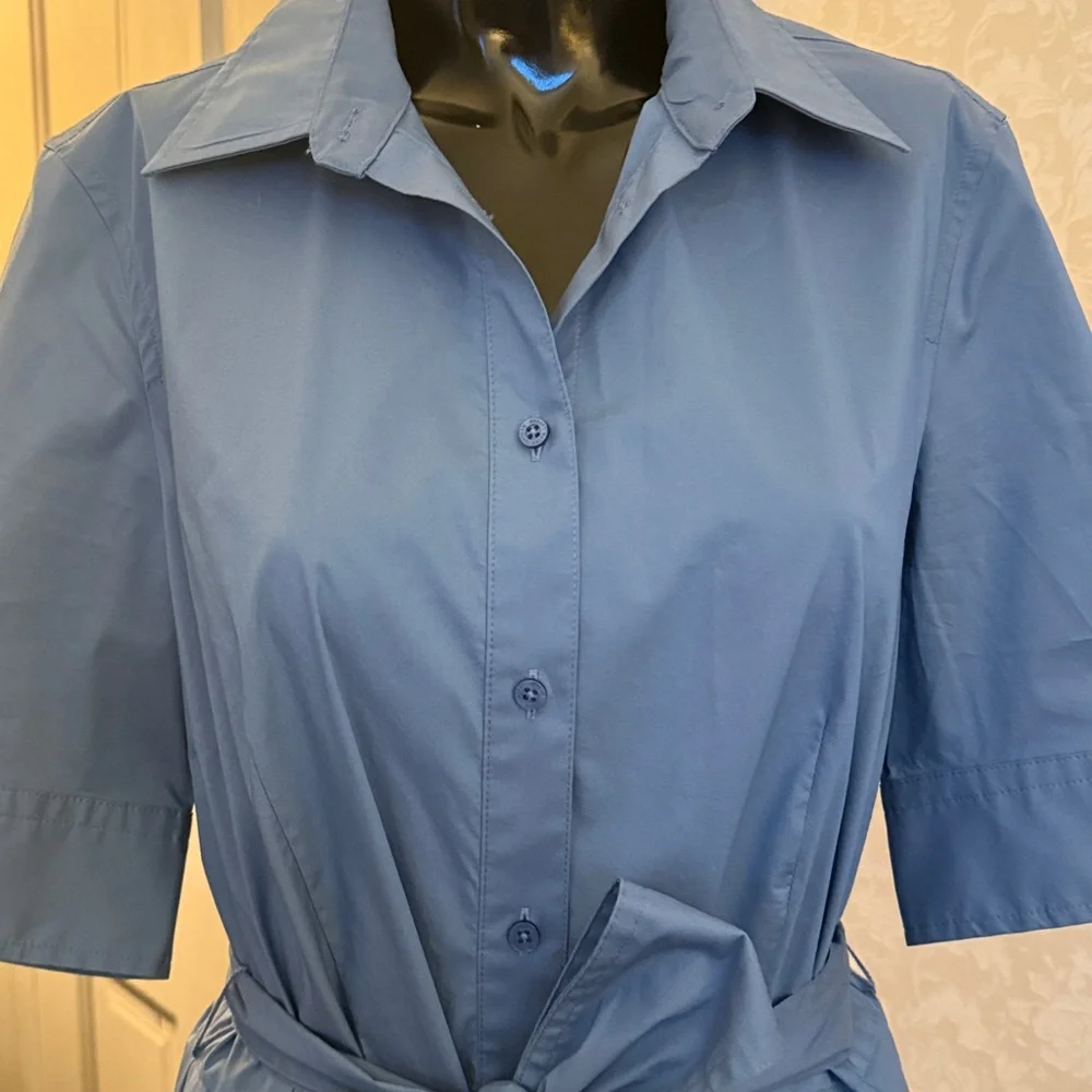 Lauren Ralph Lauren Belted Cotten-Blend Button Up Shirtdress in Pale Azure Sz 6 - Picture 2 of 8